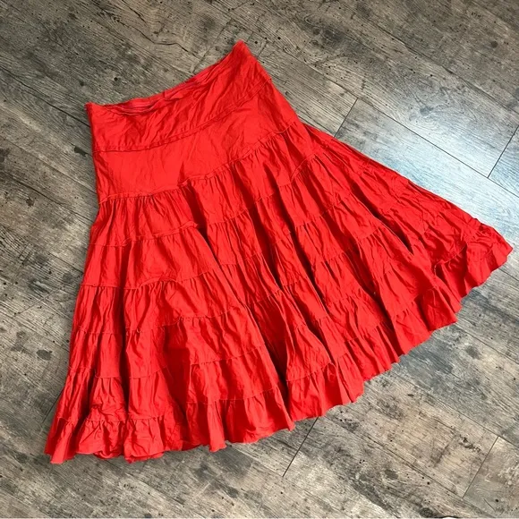 Vintage International Newport Group Tiered Cotton Skirt Orange VTG Large