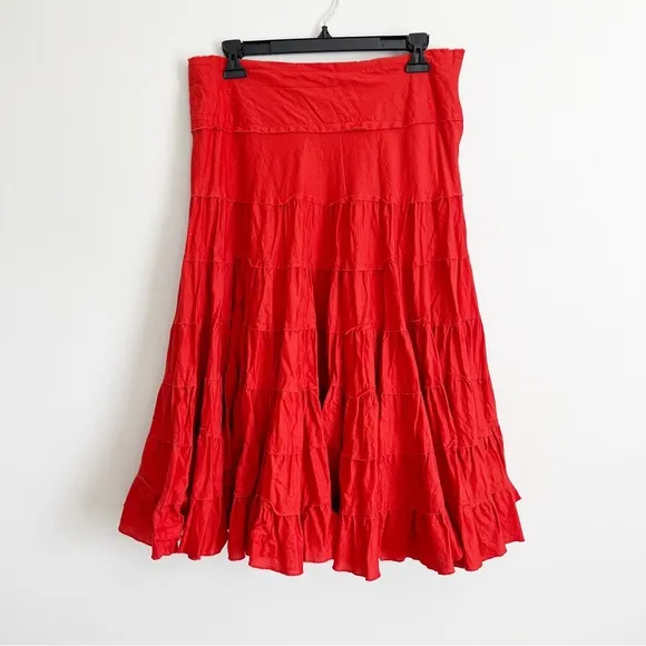 Vintage International Newport Group Tiered Cotton Skirt Orange VTG Large
