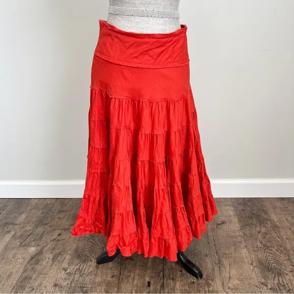 Vintage International Newport Group Tiered Cotton Skirt Orange VTG Large