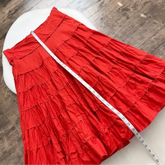 Vintage International Newport Group Tiered Cotton Skirt Orange VTG Large