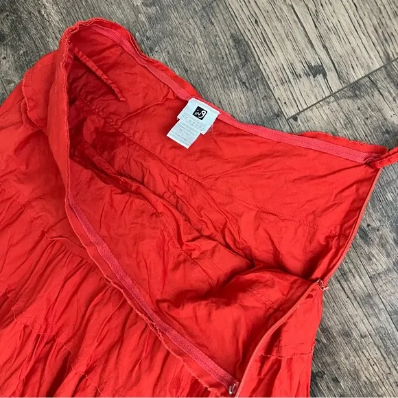 Vintage International Newport Group Tiered Cotton Skirt Orange VTG Large