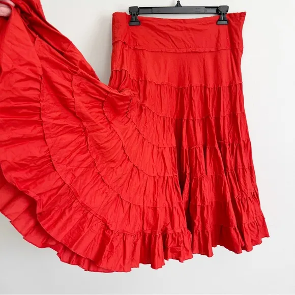 Vintage International Newport Group Tiered Cotton Skirt Orange VTG Large