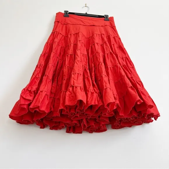 Vintage International Newport Group Tiered Cotton Skirt Orange VTG Large