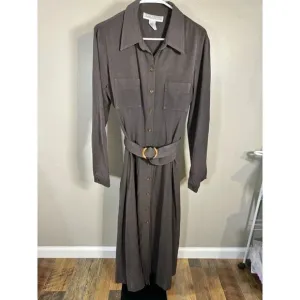 Vintage Jessica Howard Dress 10 Brown  Button Up Shirtdress Belt Max