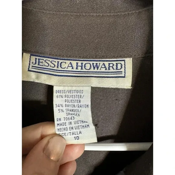 Vintage Jessica Howard Dress 10 Brown  Button Up Shirtdress Belt Max