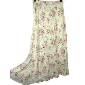 Vintage Kar-a-van Cream Floral Rose Print Textured Midi Skirt Size Small