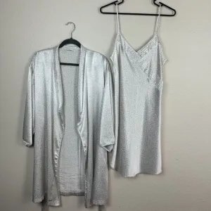 Vintage Laura Adams Satin Slip Dress And Robe 2-Piece Set Lingerie Nighty Medium