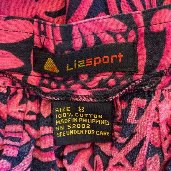 Vintage Liz Sport Fuchsia Tropical Print Midi Skirt w/Pockets