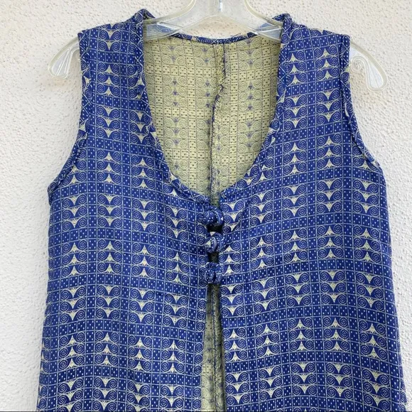 Vintage long vest Indian ethnic duster jacket sleeveless dress metallic maxi S