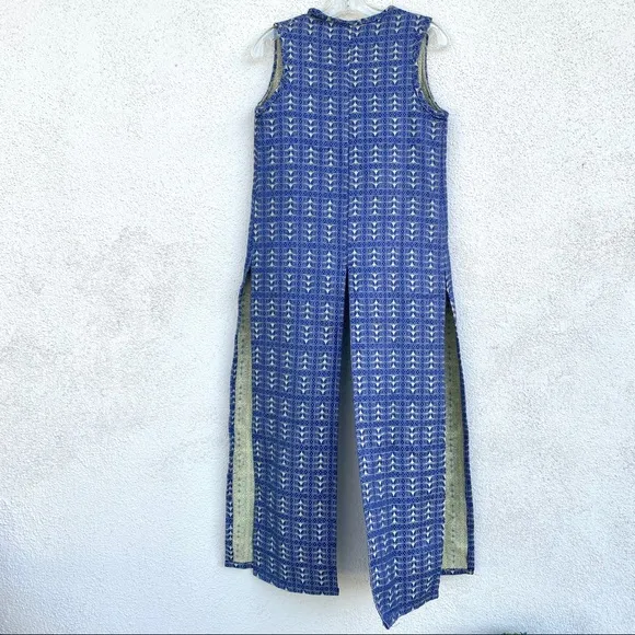Vintage long vest Indian ethnic duster jacket sleeveless dress metallic maxi S
