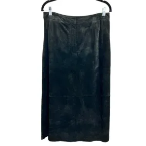 Vintage Lord &amp; Taylor Suede Leather Skirt Black Size 10 Midi Straight Pencil
