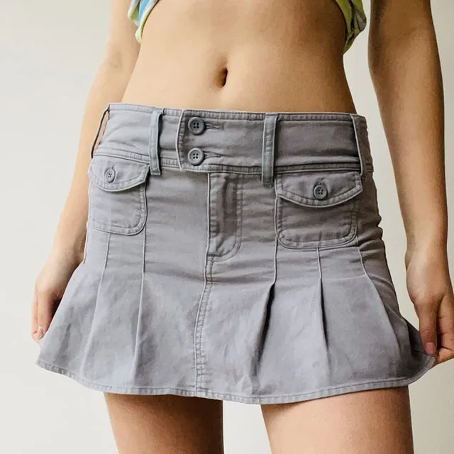 Vintage Low Waist Woven Pocket Mini Skirt