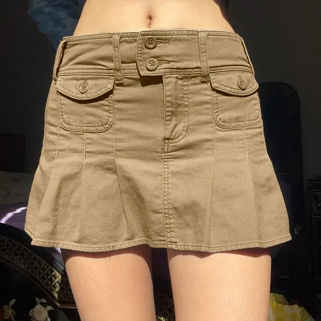 Vintage Low Waist Woven Pocket Mini Skirt