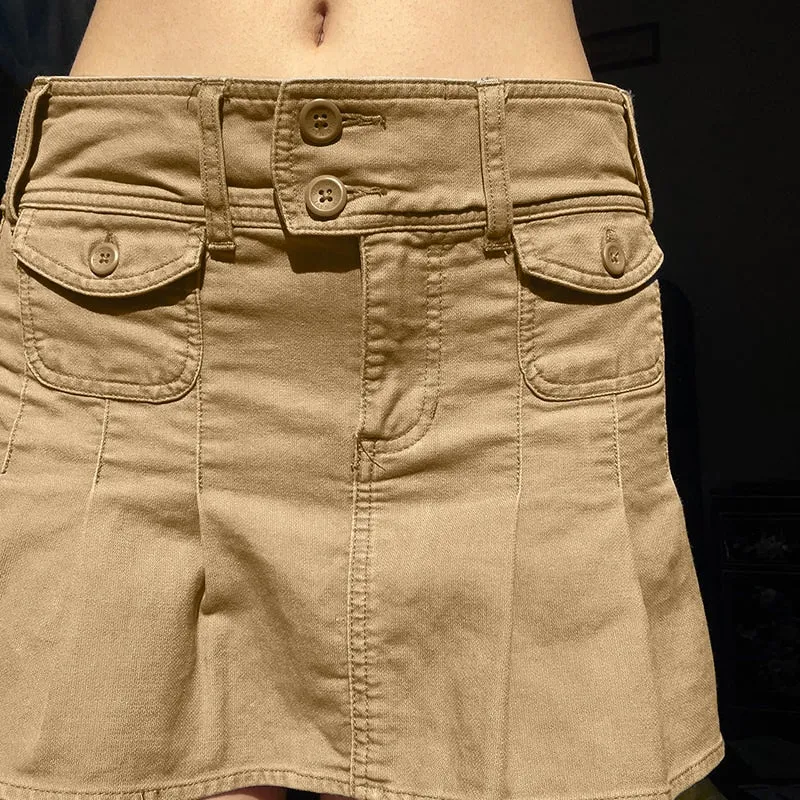 Vintage Low Waist Woven Pocket Mini Skirt