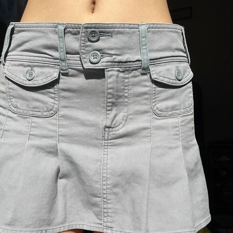 Vintage Low Waist Woven Pocket Mini Skirt