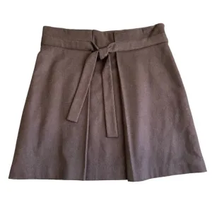 Vintage Milly of New York Pleated Wool Skirt with Tie, Brown, Size 10