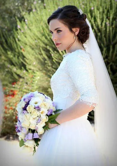 Vintage Modest High Neck Boho Lace Wedding Dress Rustic Country Tulle Bridal Gown with Appliques