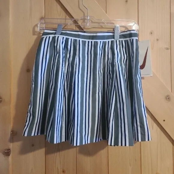 VINTAGE Nike Pleated Tennis Skirt 8 MEDIUM Green/White/Blue Stripe Womens NWT