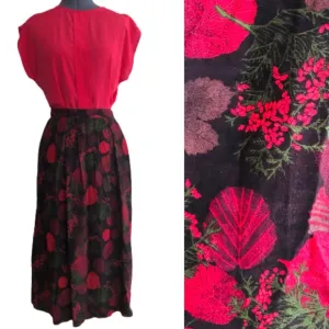 Vintage Orvis Pleated Skirt Colorful Botanical Winter Floral Midi Length Pockets