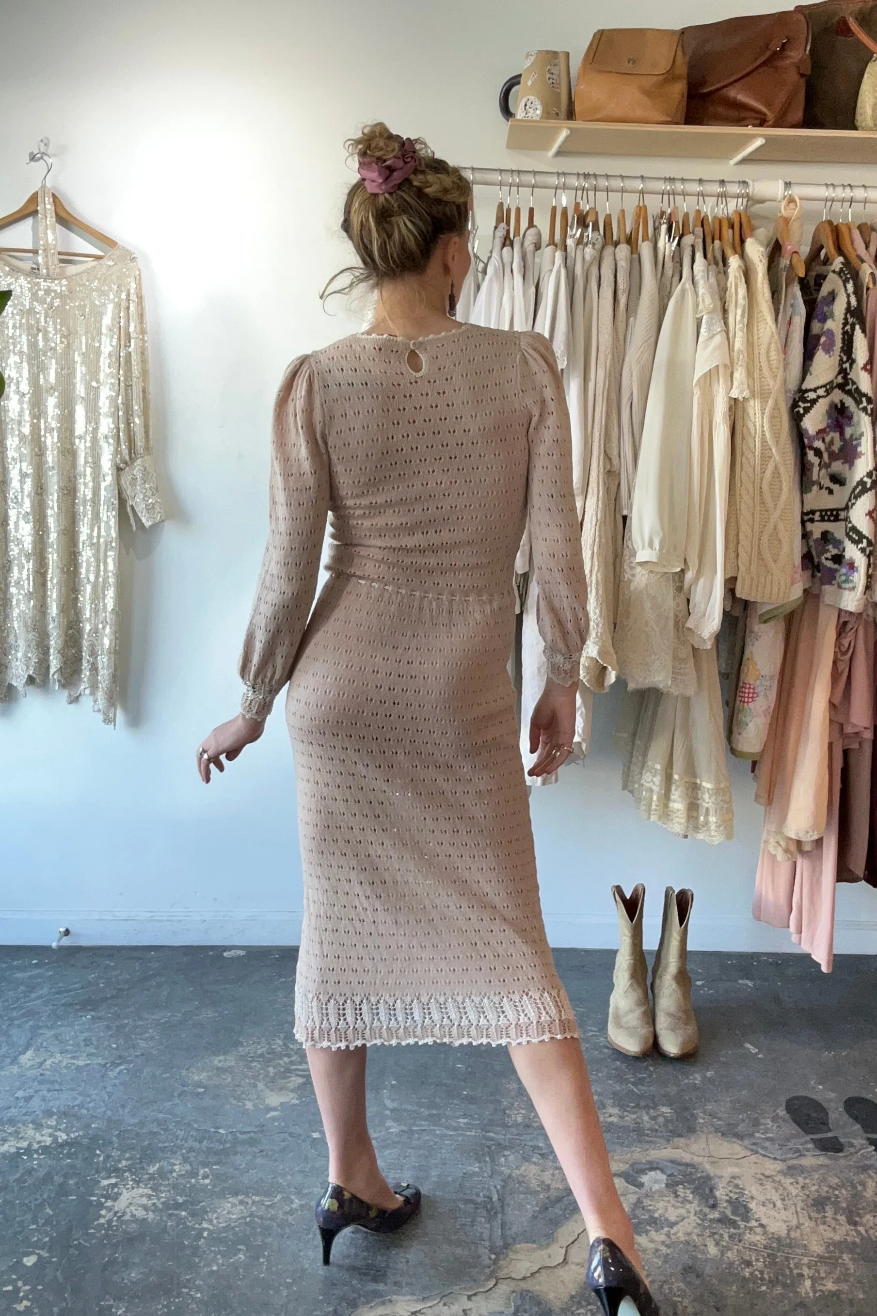 Vintage Oscar de la Renta Bullock’s Cream Knit Dress