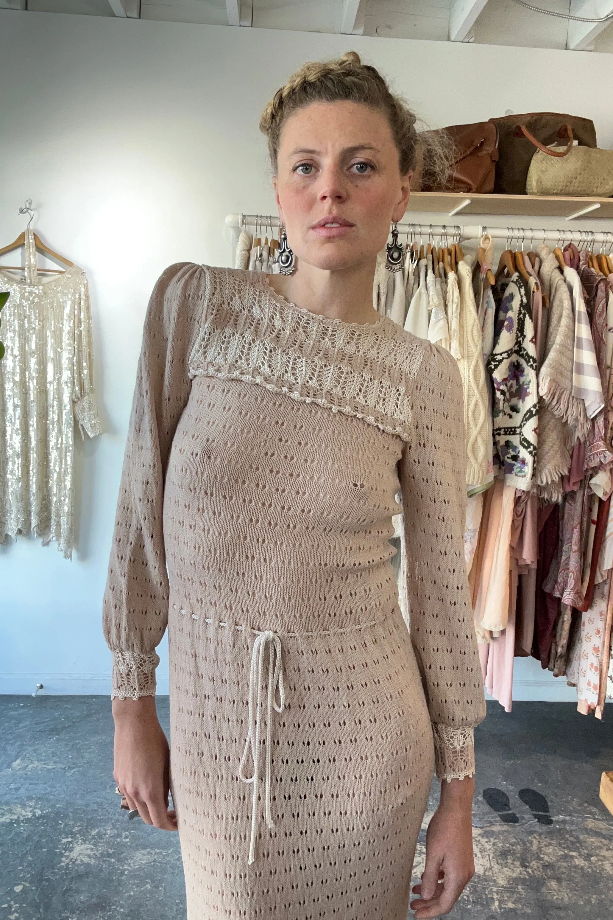 Vintage Oscar de la Renta Bullock’s Cream Knit Dress