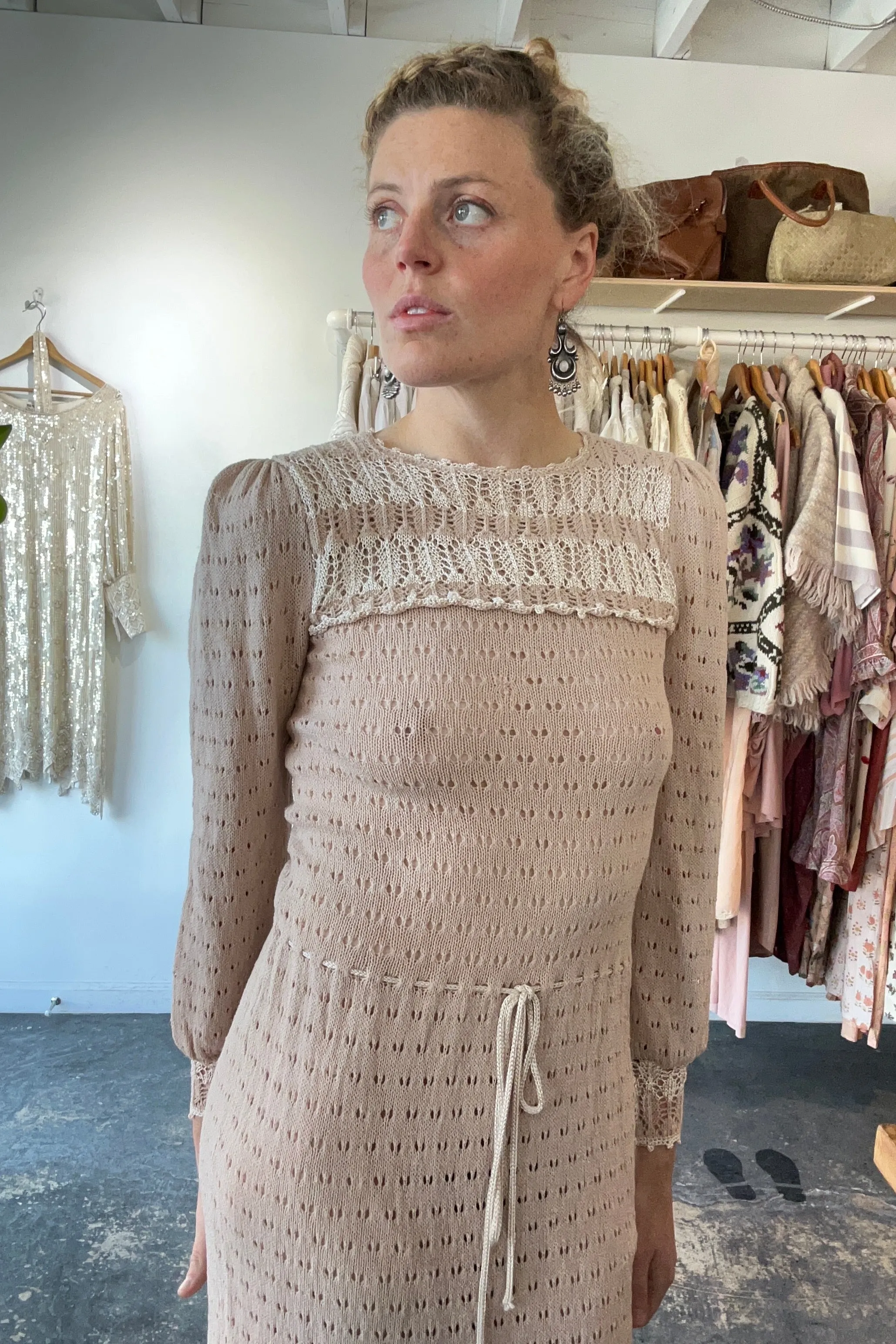Vintage Oscar de la Renta Bullock’s Cream Knit Dress