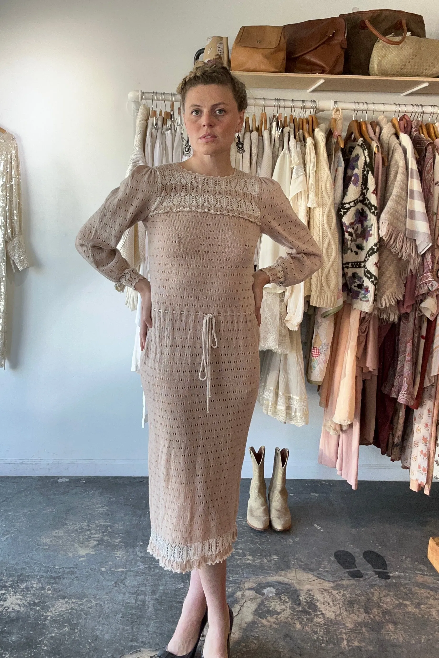 Vintage Oscar de la Renta Bullock’s Cream Knit Dress