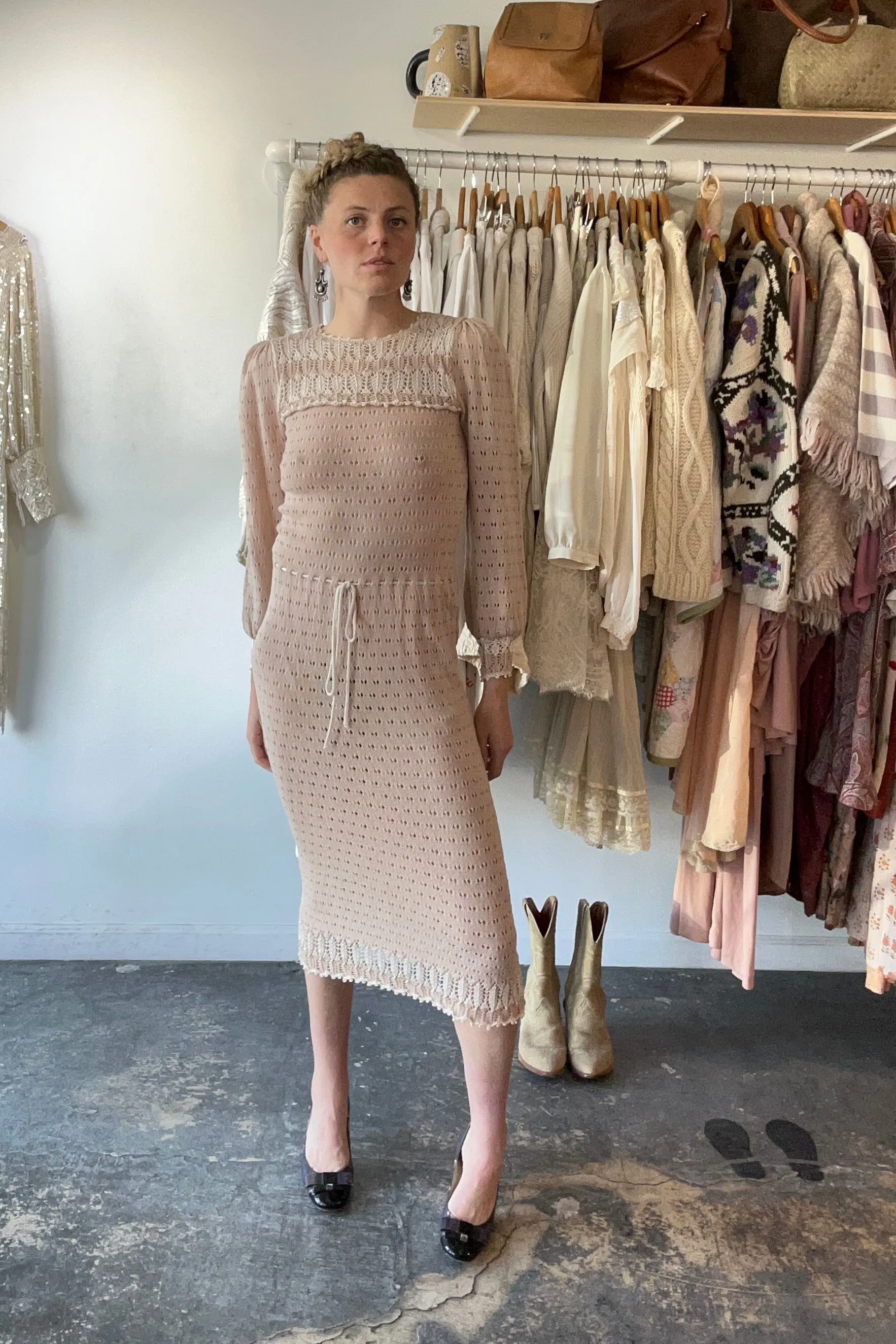 Vintage Oscar de la Renta Bullock’s Cream Knit Dress