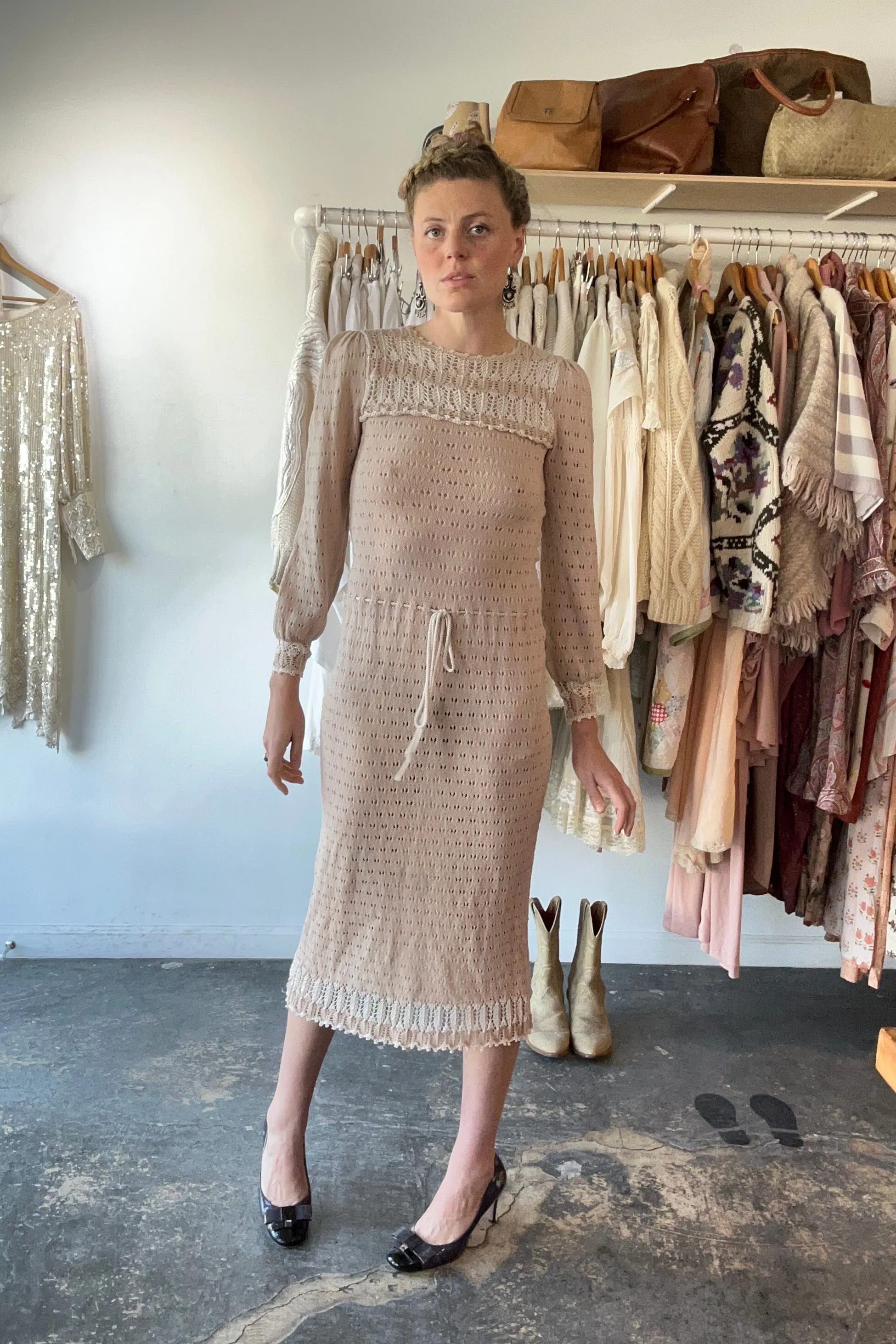 Vintage Oscar de la Renta Bullock’s Cream Knit Dress