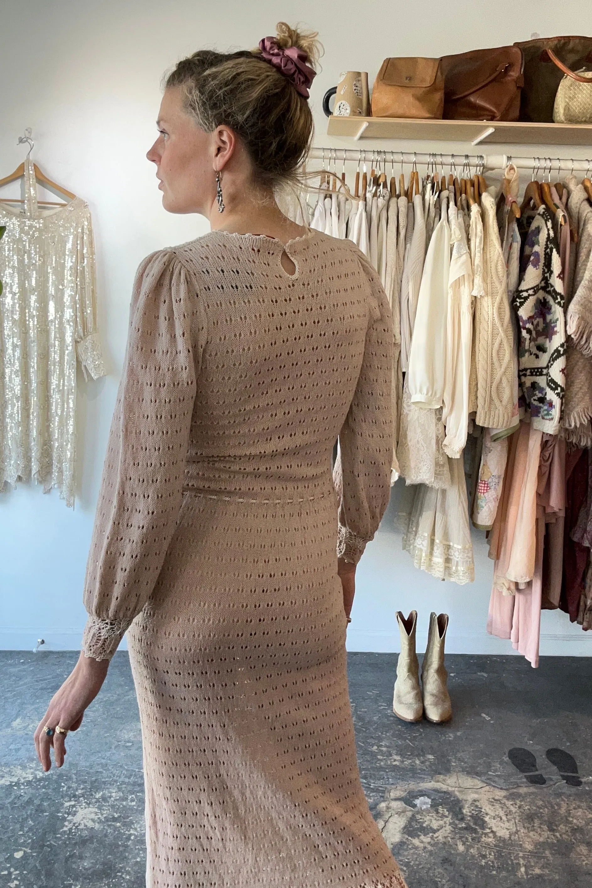 Vintage Oscar de la Renta Bullock’s Cream Knit Dress