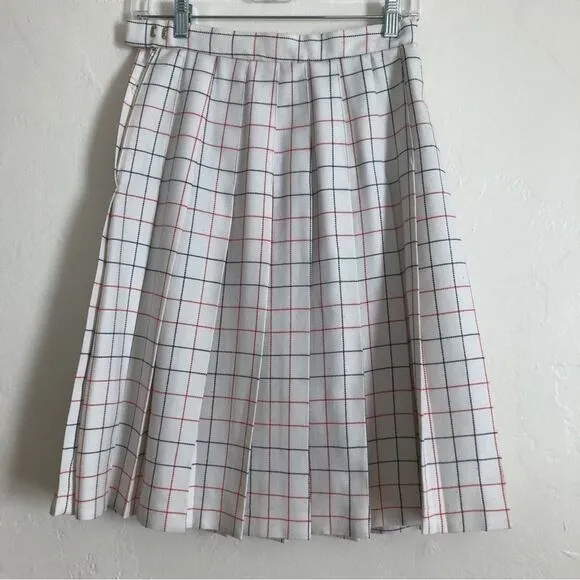 Vintage Pendleton Windowpane Plaid Classic Box Pleat Pleated Knee Length Skirt