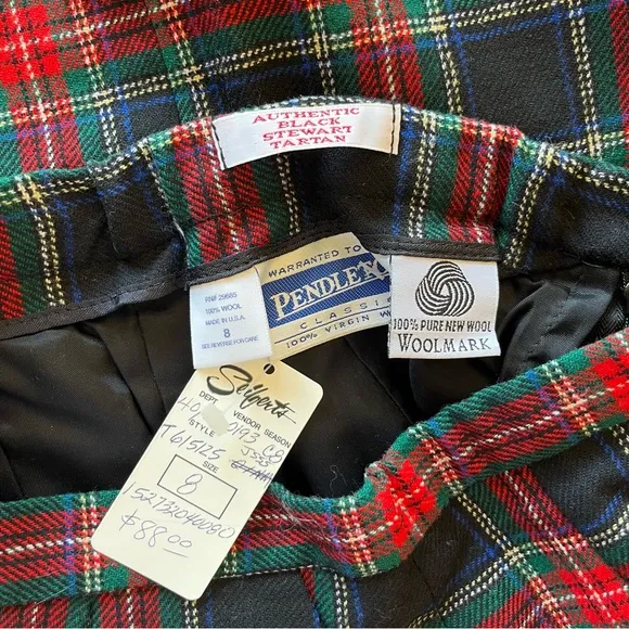 Vintage Pendleton Wool Authentic Black Stewart Tartan Mid Length Skirt  NWT