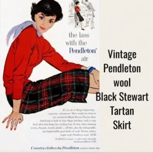 Vintage Pendleton Wool Authentic Black Stewart Tartan Mid Length Skirt  NWT