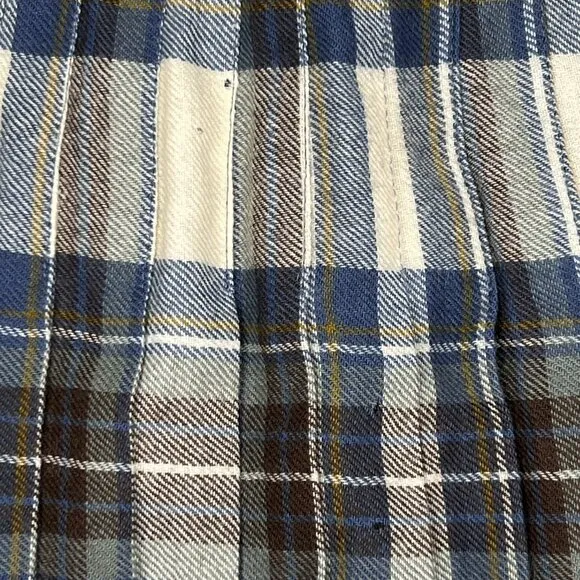 Vintage Plaid 100% Wool Pleated Plaid Midi Skirt Blue Burgundy Cream Size UK 10