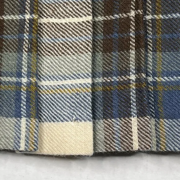 Vintage Plaid 100% Wool Pleated Plaid Midi Skirt Blue Burgundy Cream Size UK 10