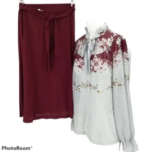 Vintage Plaza Square Sheer Floral Blouse Skirt Set