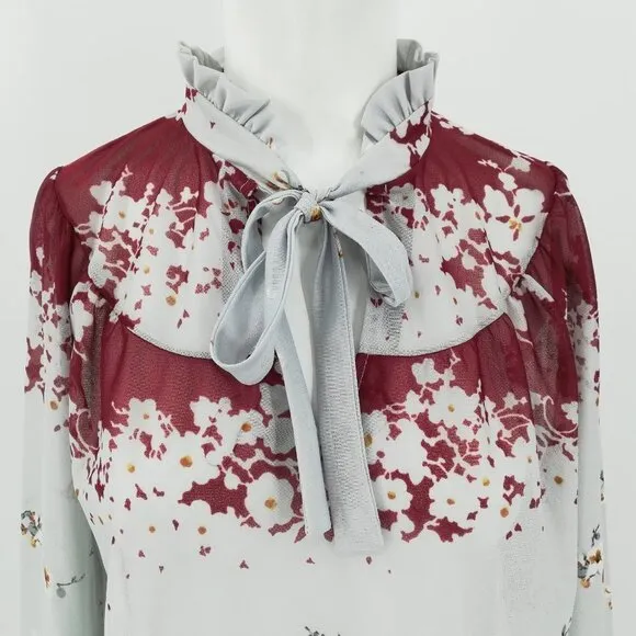 Vintage Plaza Square Sheer Floral Blouse Skirt Set