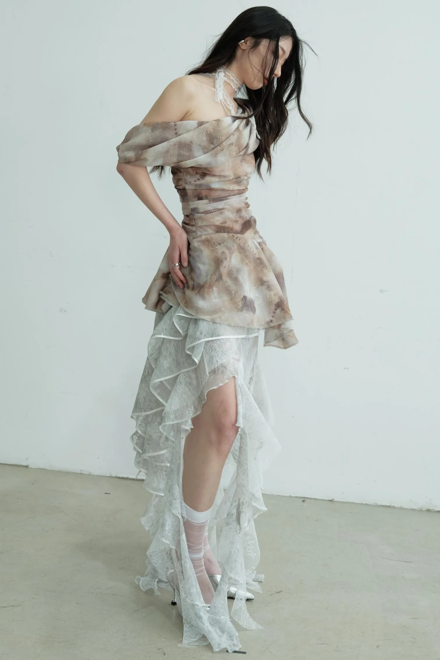 Vintage Pleated Ruffle Top