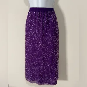 Vintage Purple Sequin &amp; Silk Midi Skirt By Erica Louis Size 14