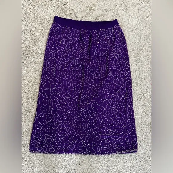 Vintage Purple Sequin &amp; Silk Midi Skirt By Erica Louis Size 14