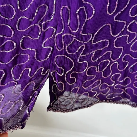 Vintage Purple Sequin &amp; Silk Midi Skirt By Erica Louis Size 14