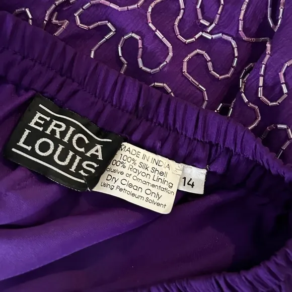 Vintage Purple Sequin &amp; Silk Midi Skirt By Erica Louis Size 14