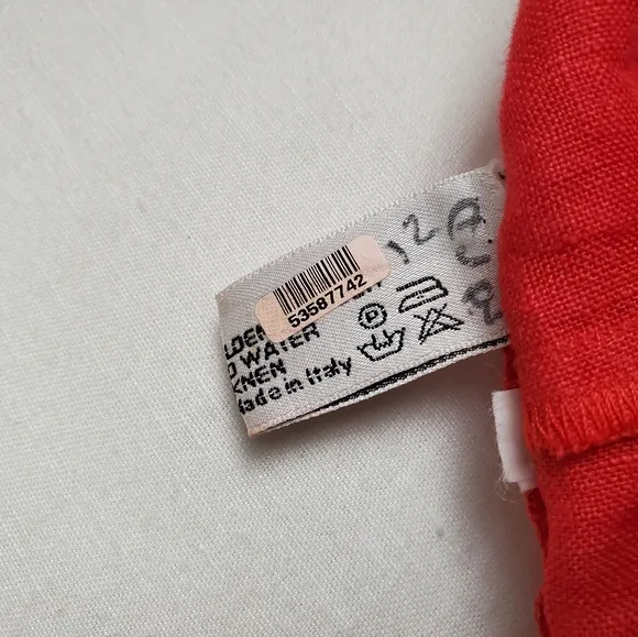 Vintage Red Midi Skirt 100% Linen With Slits On Bottom Hem Classic *No Size