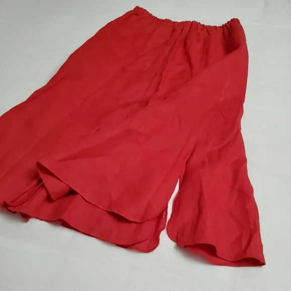Vintage Red Midi Skirt 100% Linen With Slits On Bottom Hem Classic *No Size