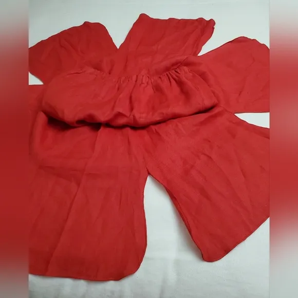 Vintage Red Midi Skirt 100% Linen With Slits On Bottom Hem Classic *No Size