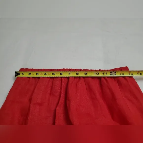 Vintage Red Midi Skirt 100% Linen With Slits On Bottom Hem Classic *No Size