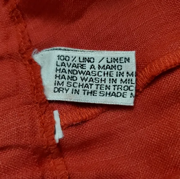 Vintage Red Midi Skirt 100% Linen With Slits On Bottom Hem Classic *No Size