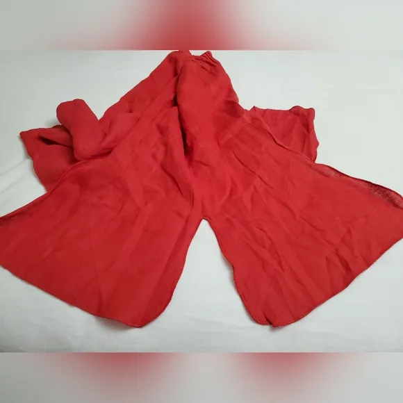 Vintage Red Midi Skirt 100% Linen With Slits On Bottom Hem Classic *No Size