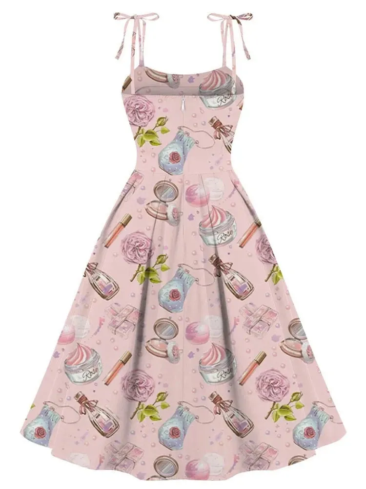 Vintage Retro Dress 50s 60s Pin Up Robe Femme Elegant Floral Print Swing Hepburn Pleated Party Short Prom Dresses