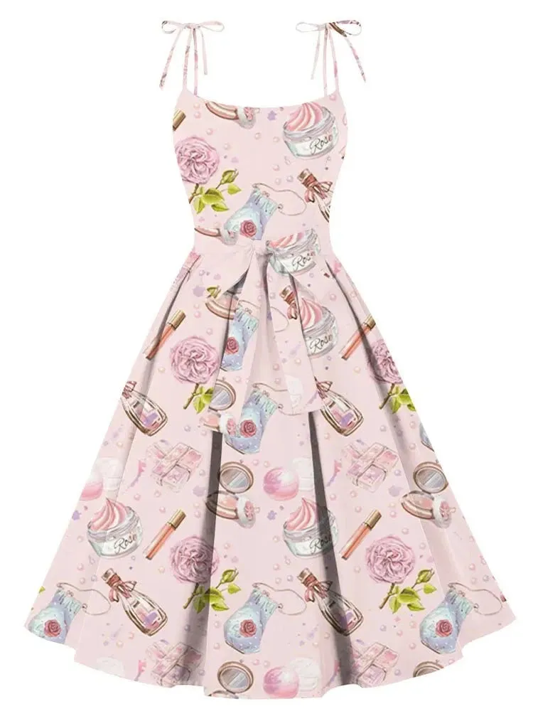 Vintage Retro Dress 50s 60s Pin Up Robe Femme Elegant Floral Print Swing Hepburn Pleated Party Short Prom Dresses